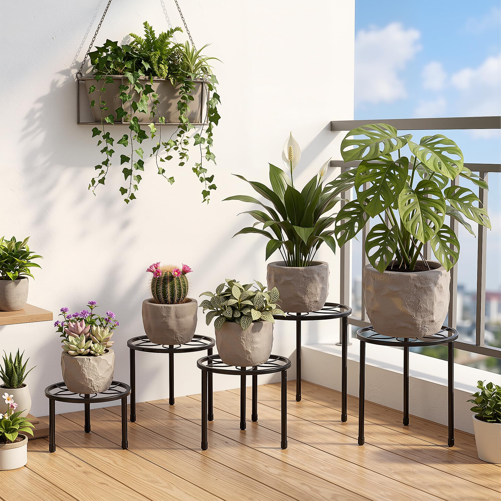 VECELO Metal Plant Stand showing detachable legs for storage