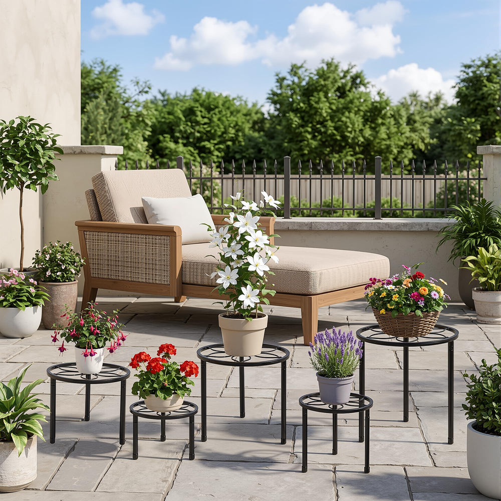 VECELO Metal Plant Stands arranged in a garden setting