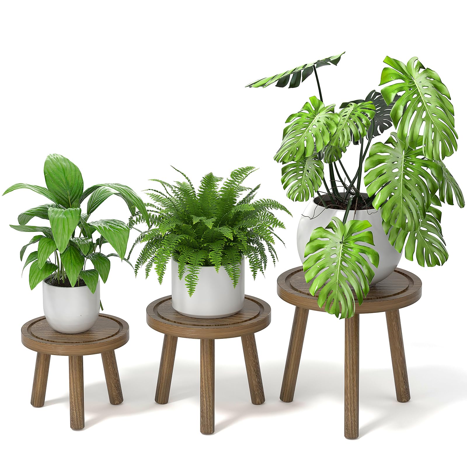 Vecxoty 3-Pack Wood Plant Stands front view in dark gray