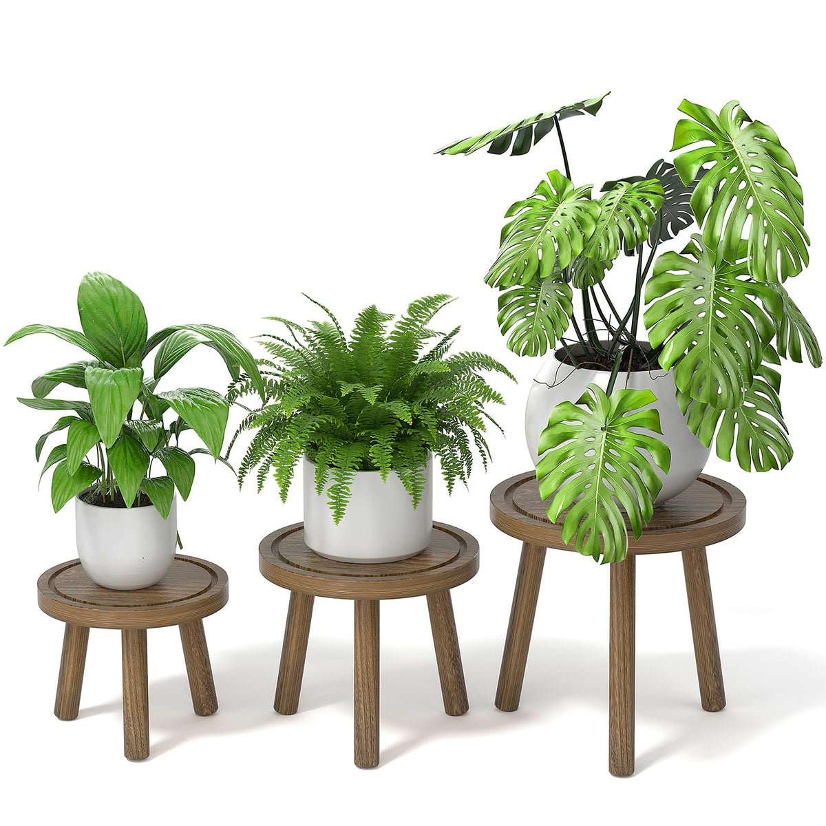 Vecxoty 3-Pack Wood Plant Stands front view in dark gray