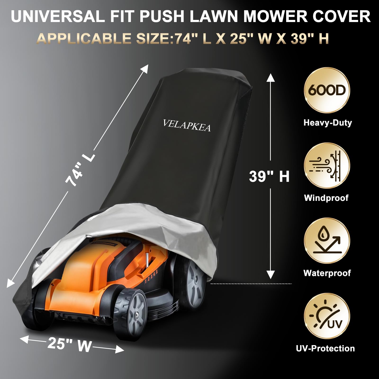 VELAPKEA Lawn Mower Cover with storage bag, compact design