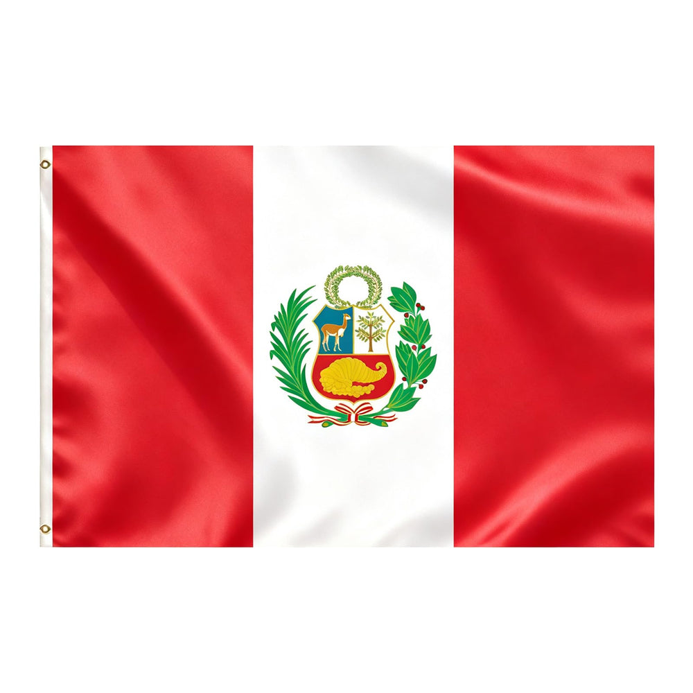 VELIFFCO Peru Flag 3x5 Ft front view with brass grommets