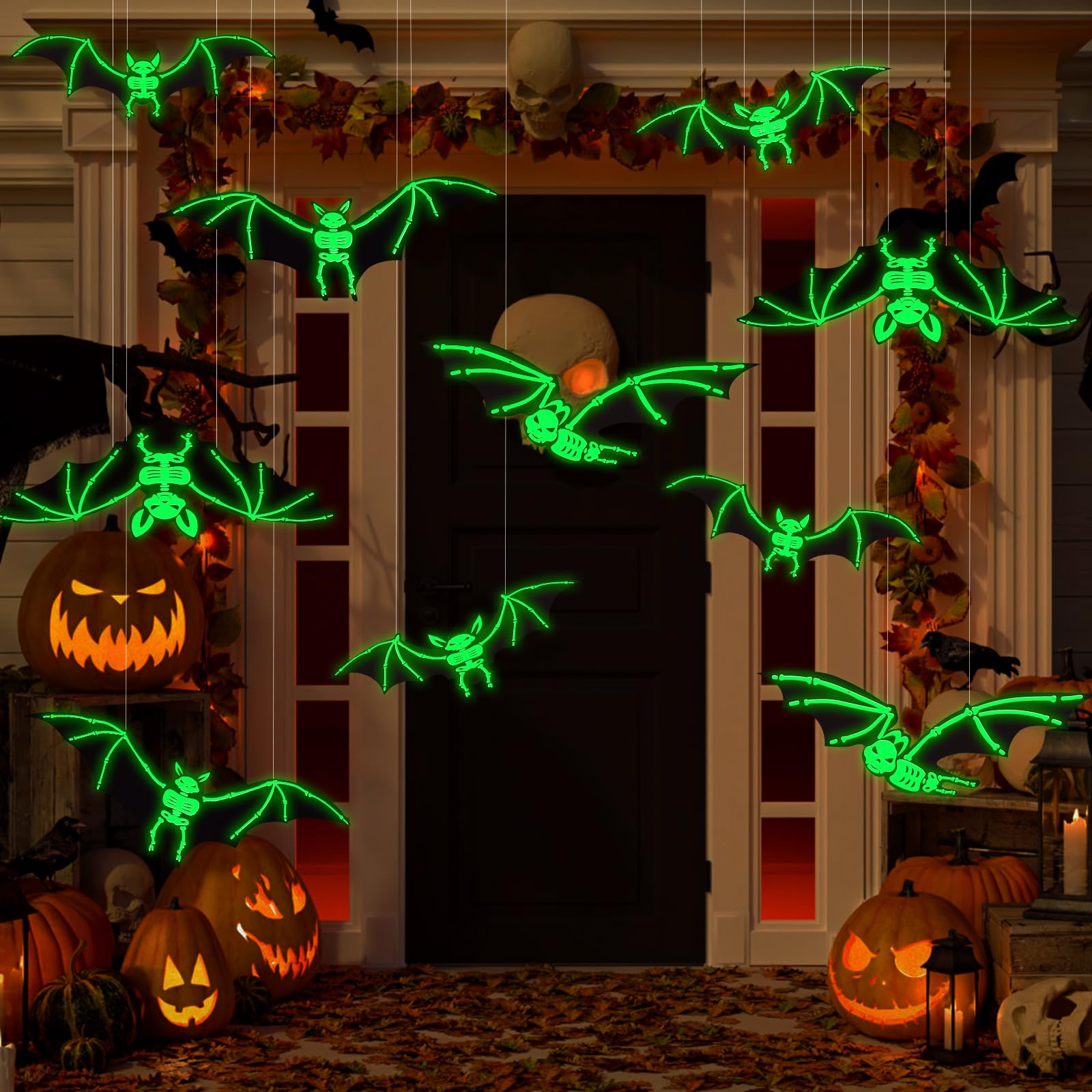 Vellibring Halloween Glowing Bats Set of 12 with fishing line