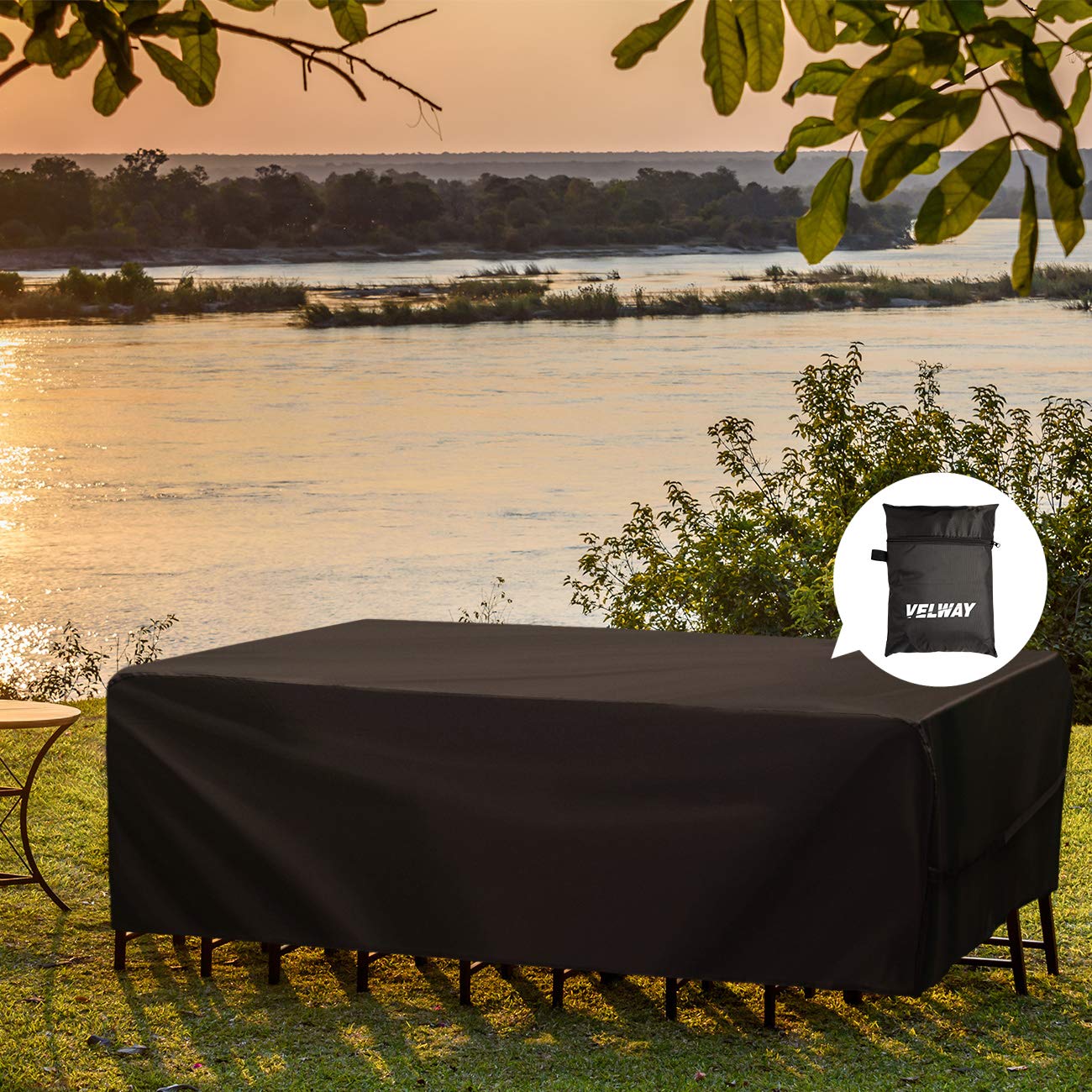 Velway Patio Furniture Cover showing adjustable fasteners