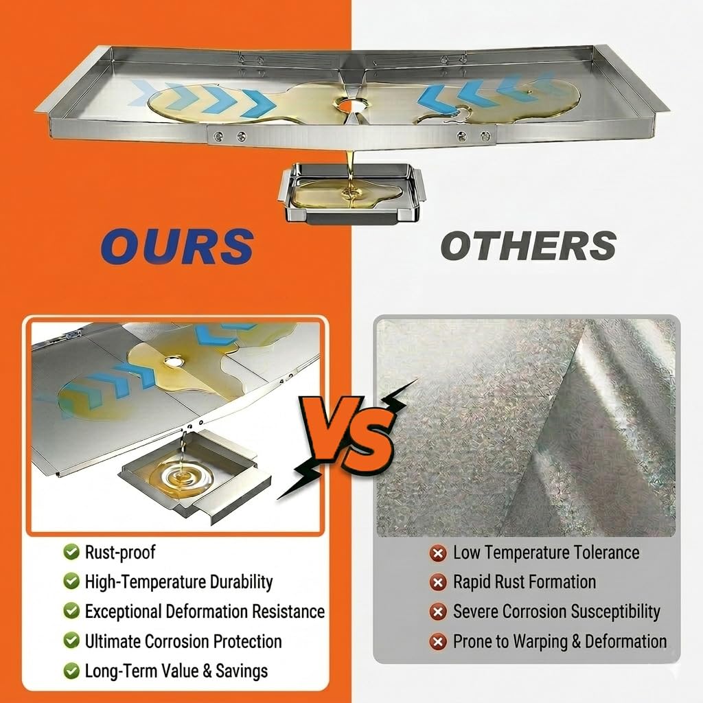 Vencino grease tray dimensions displayed with measurements