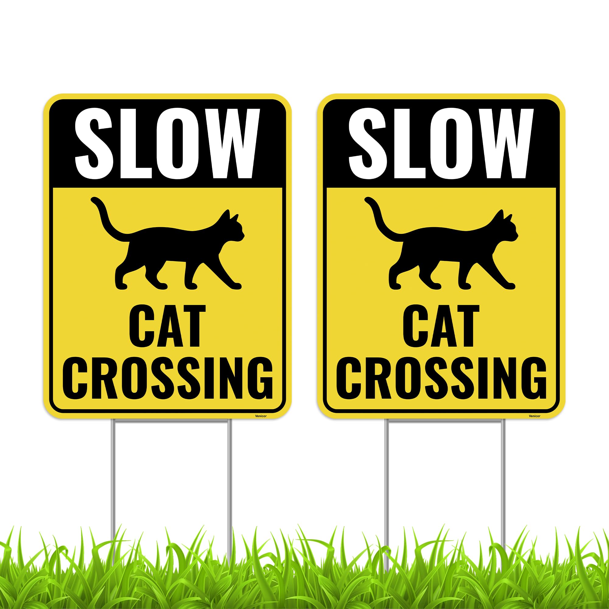 Venicor Cat Crossing Sign front view with bold letters