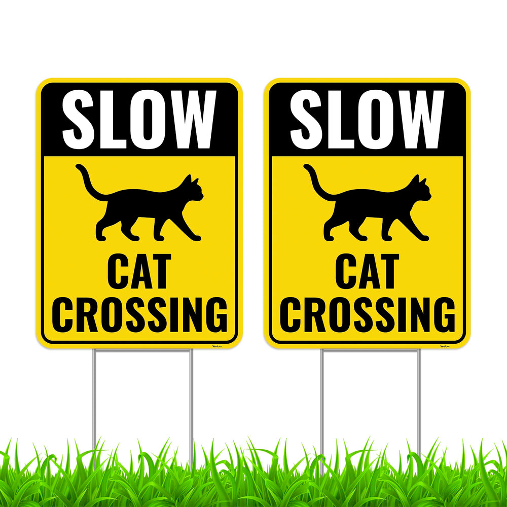 Venicor Cat Crossing Sign front view with bold letters