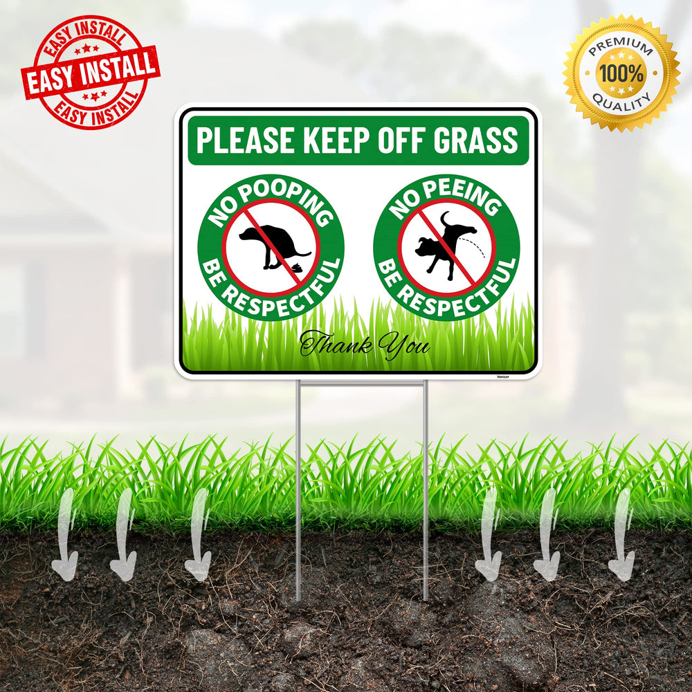 Venicor No Poop or Pee Dog Sign on metal stake