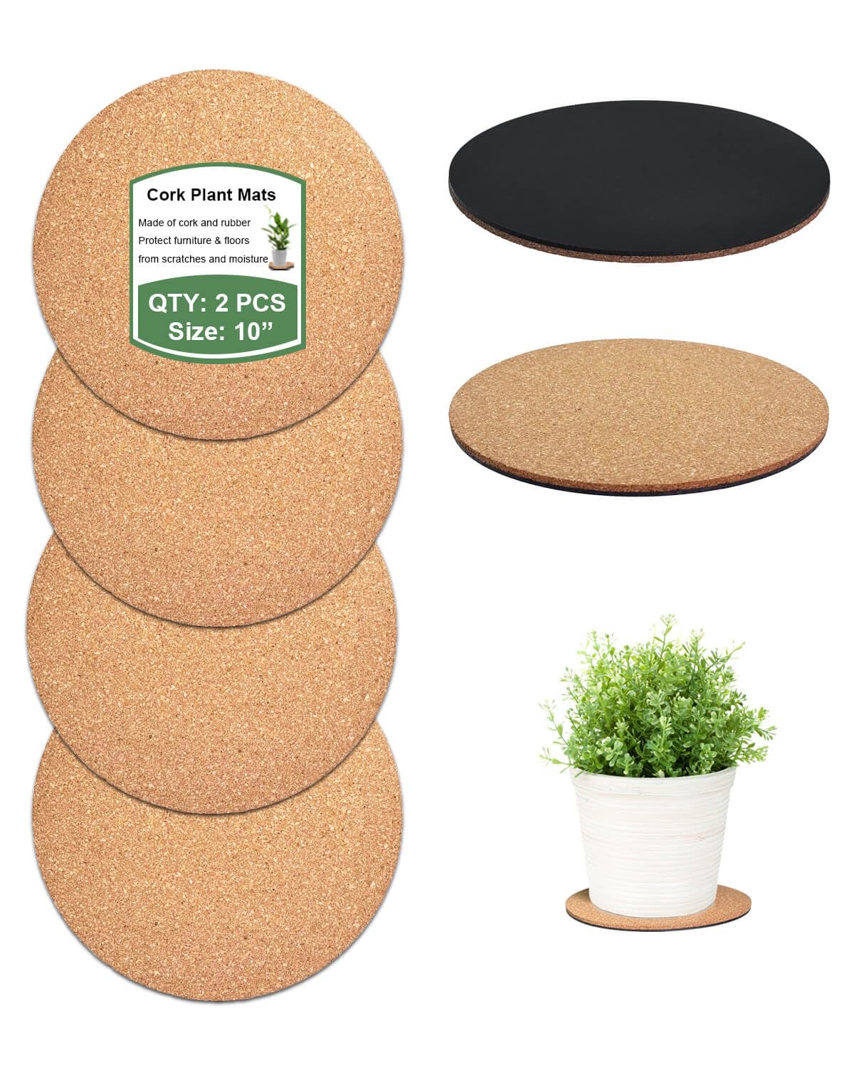 vensovo 10 Inch Cork Plant Coasters round mats front view