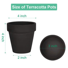 vensovo 4 inch black terracotta pots arranged in a row