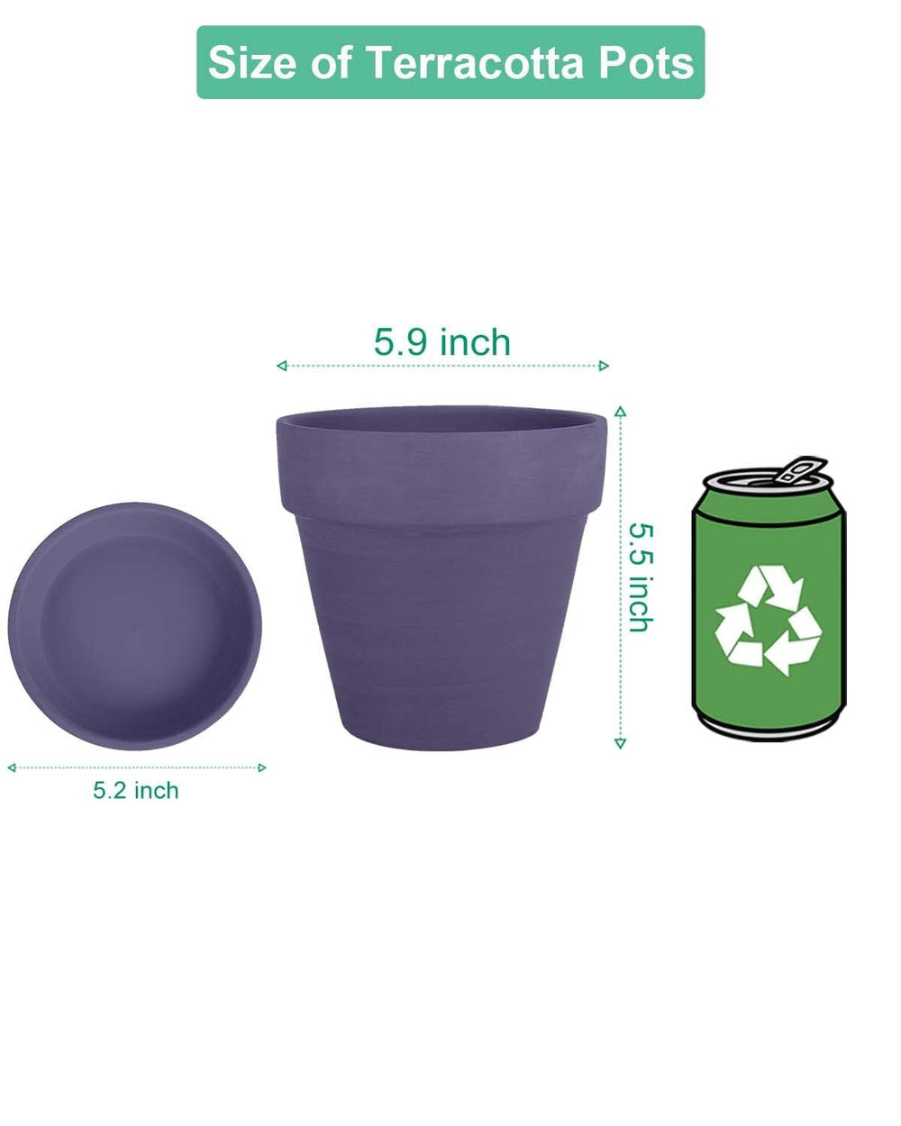 vensovo 6 Inch Purple Terracotta Pot with saucer