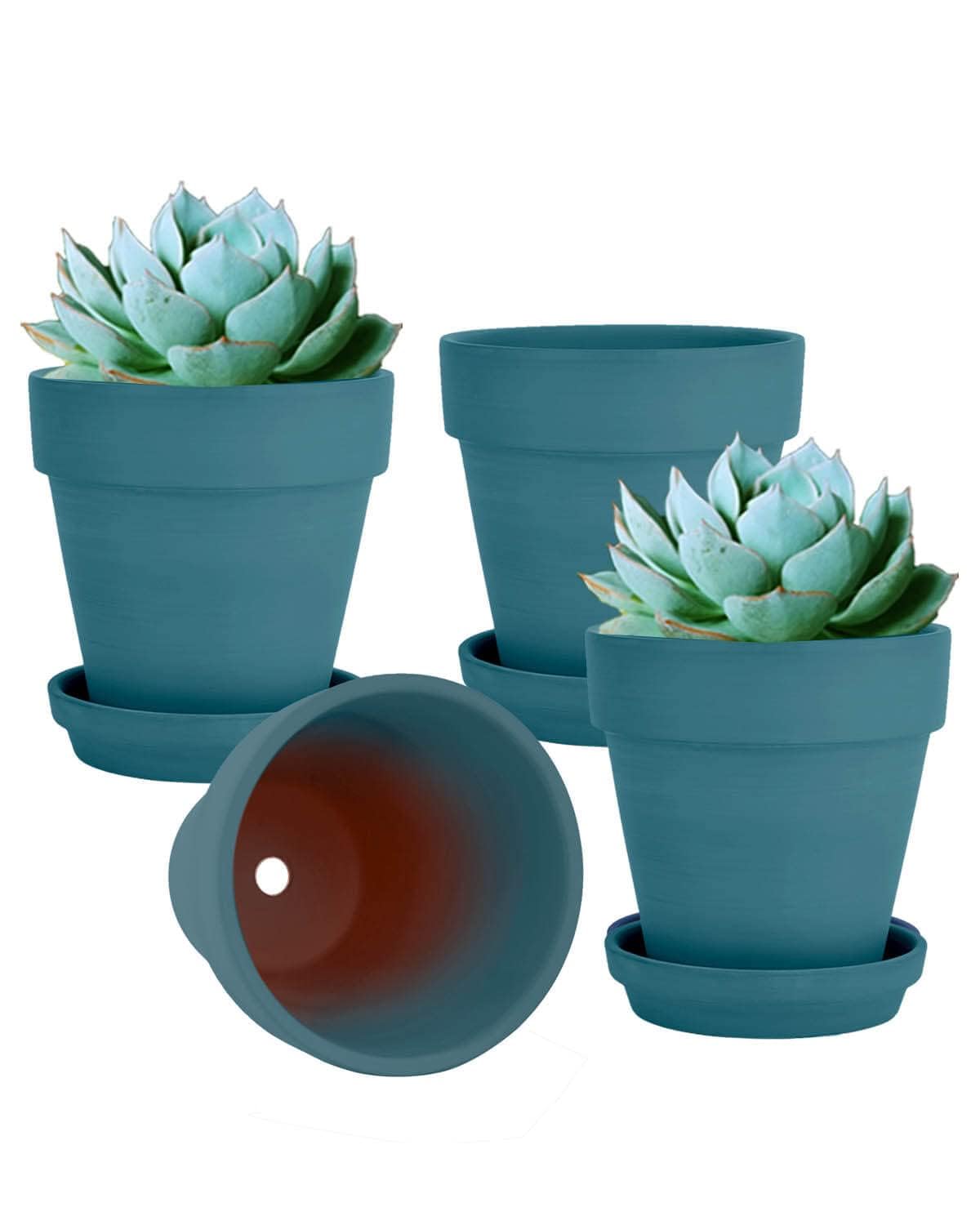 vensovo 6 Inch Steel Blue Terracotta Pot front view