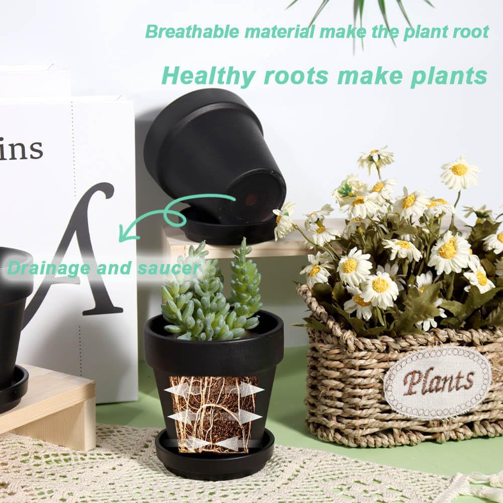 vensovo black terracotta pot with herbs on a windowsill