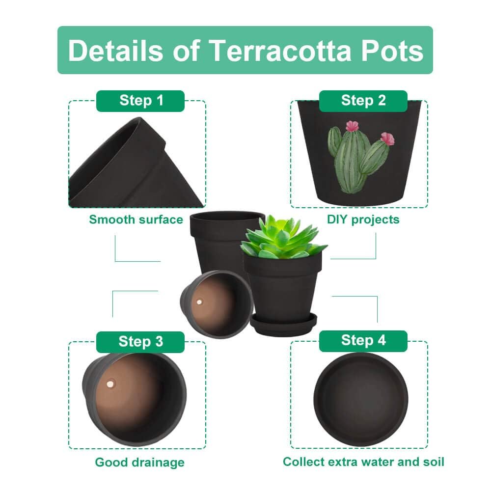 vensovo black terracotta pot with succulent plant