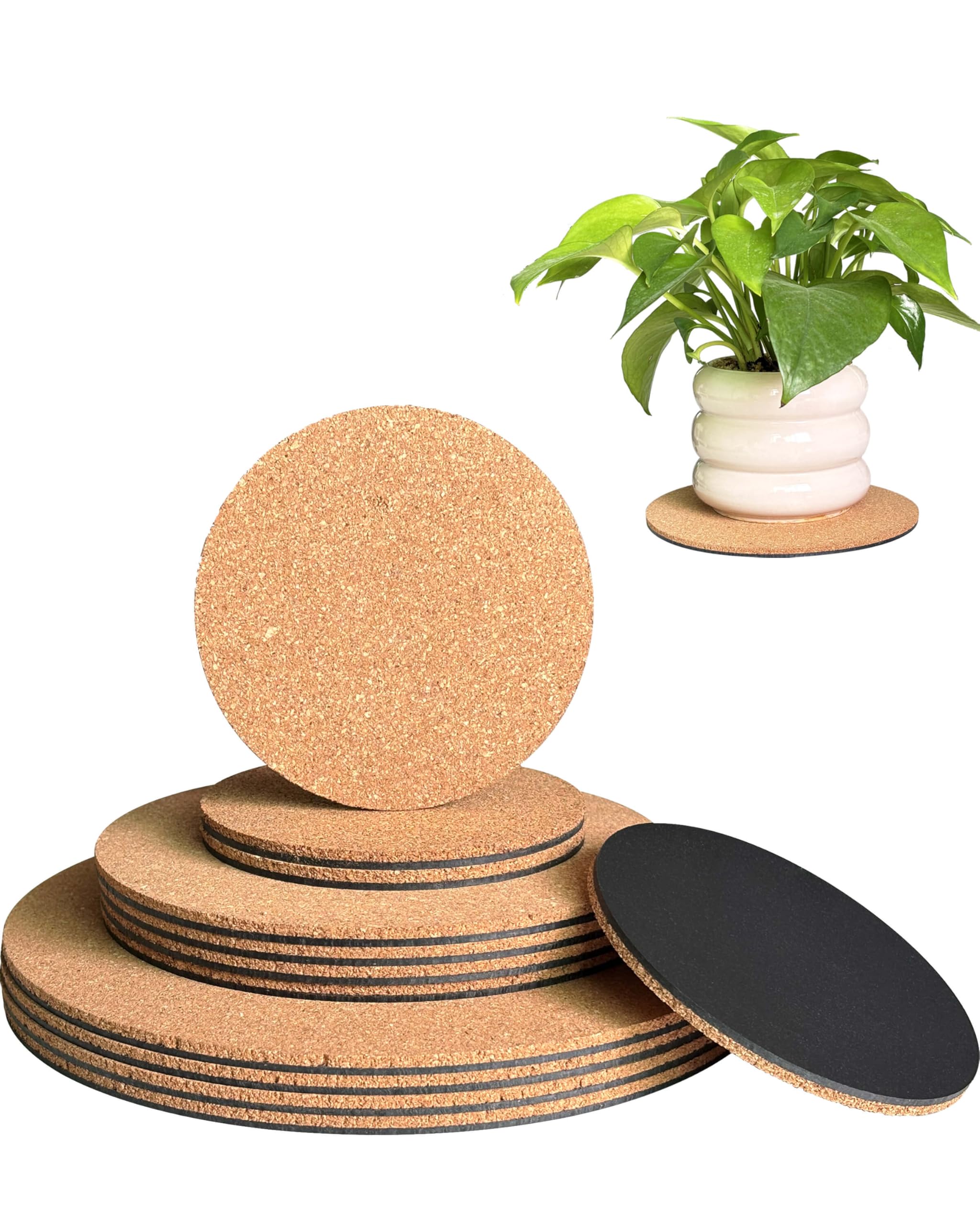 vensovo cork plant coasters 12 pack with 4, 6, 8 inch sizes