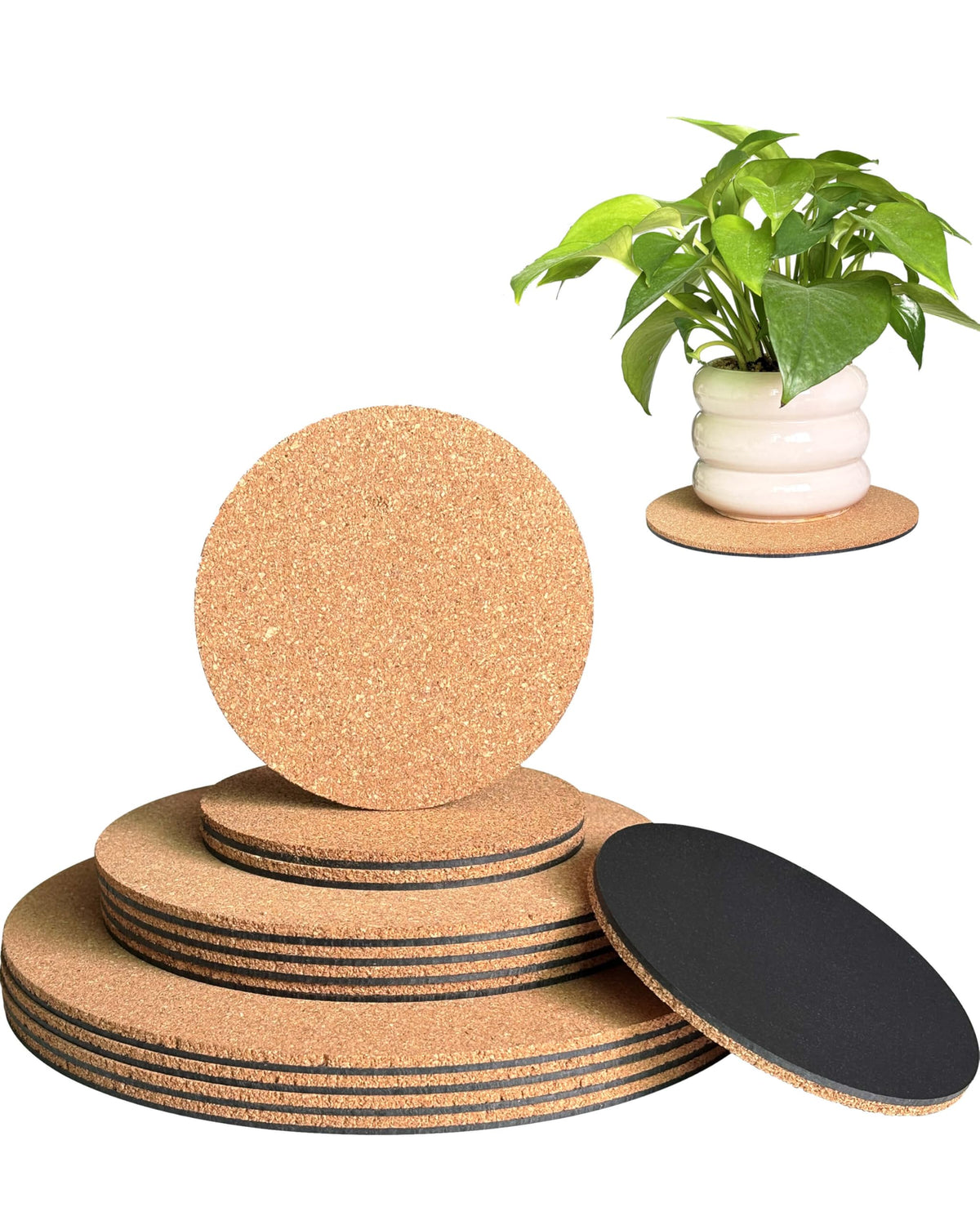 vensovo cork plant coasters 12 pack with 4, 6, 8 inch sizes