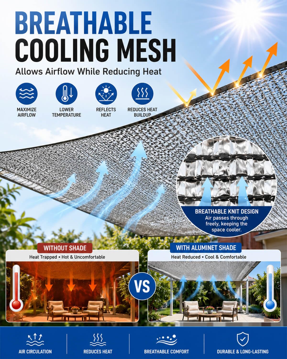 vensovo shade cloth secured with anchors in a garden