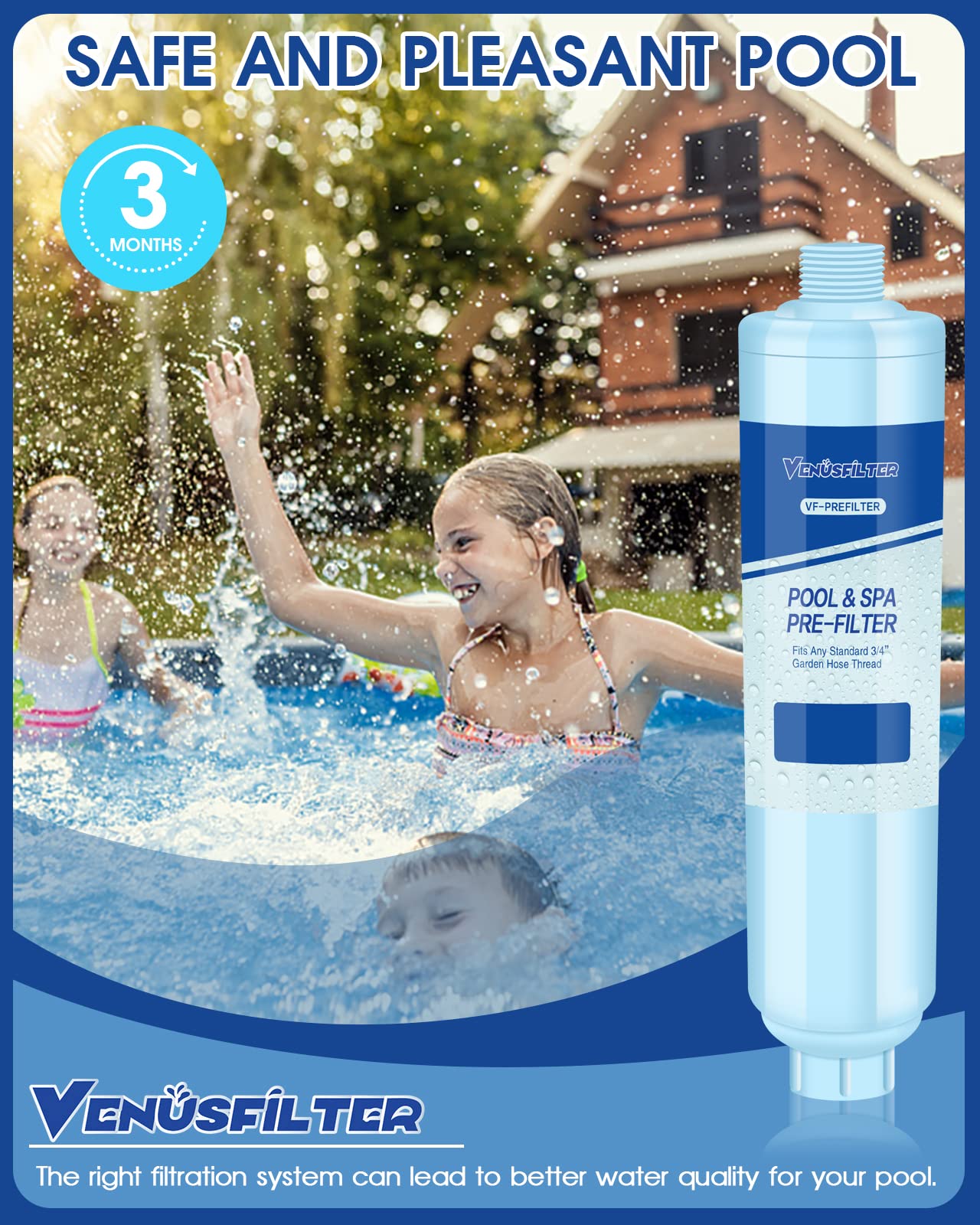 VENUSFILTER Garden Hose Filter specifications on packaging