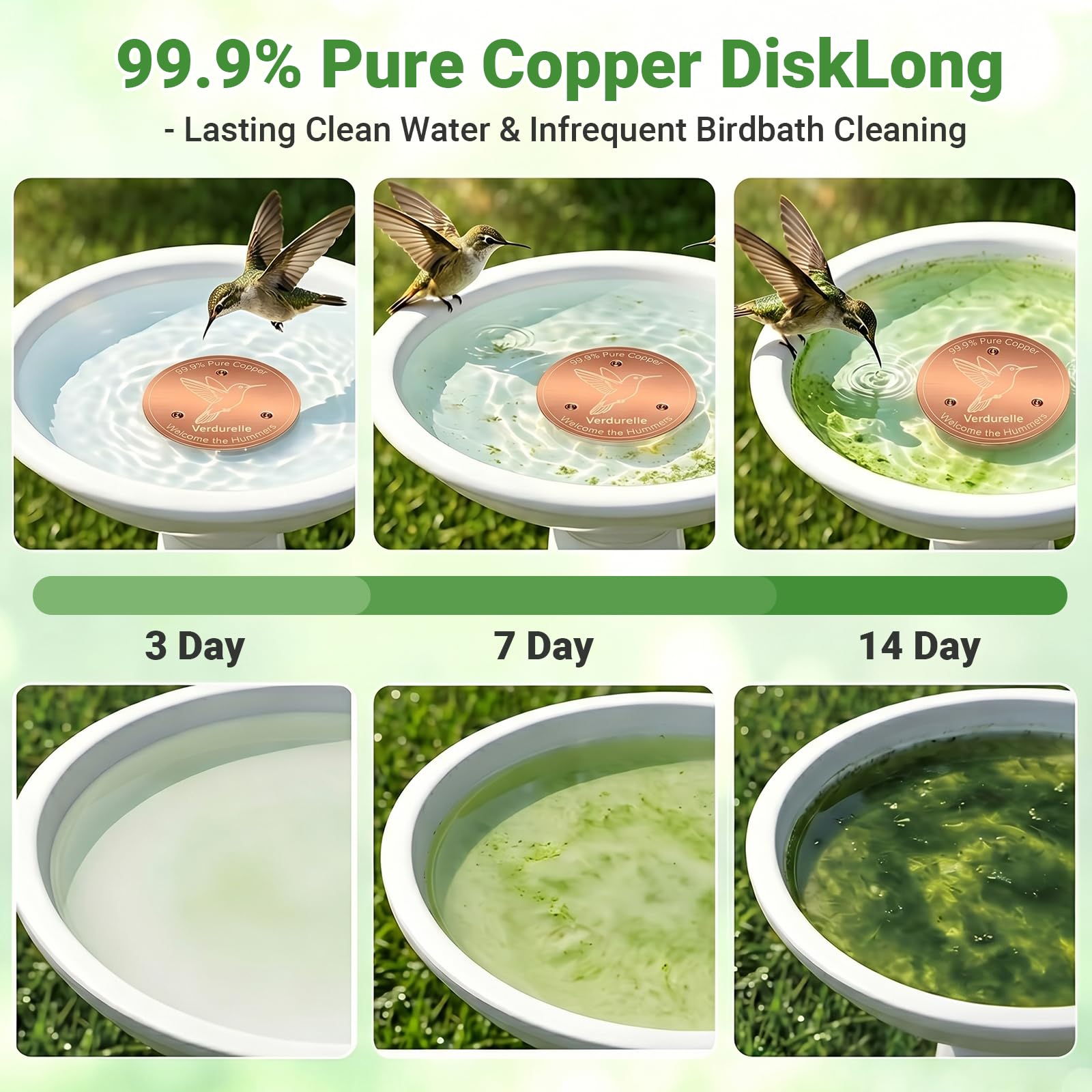 Verdurelle bird bath purification disk next to a chicken waterer