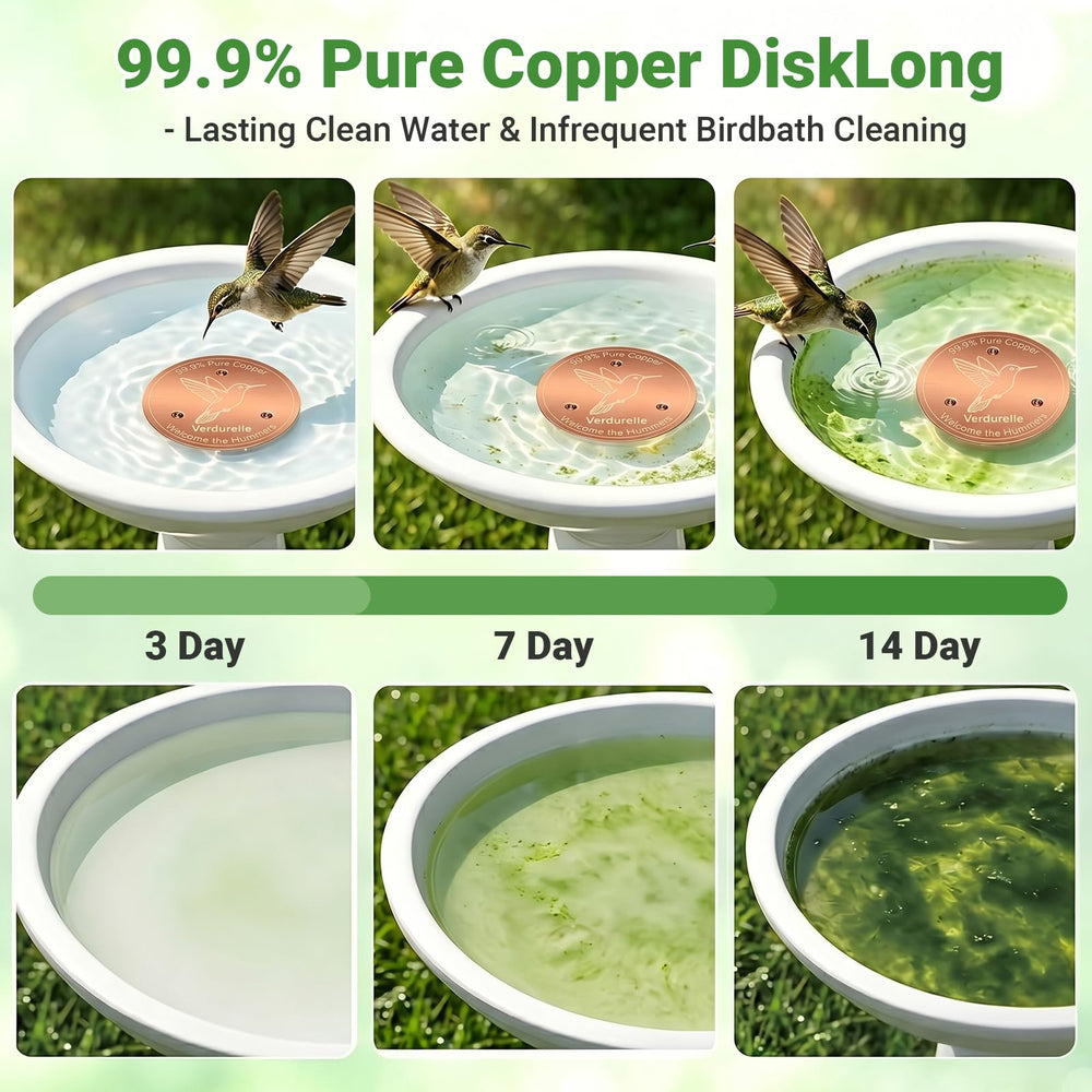 Verdurelle bird bath purification disk next to a chicken waterer