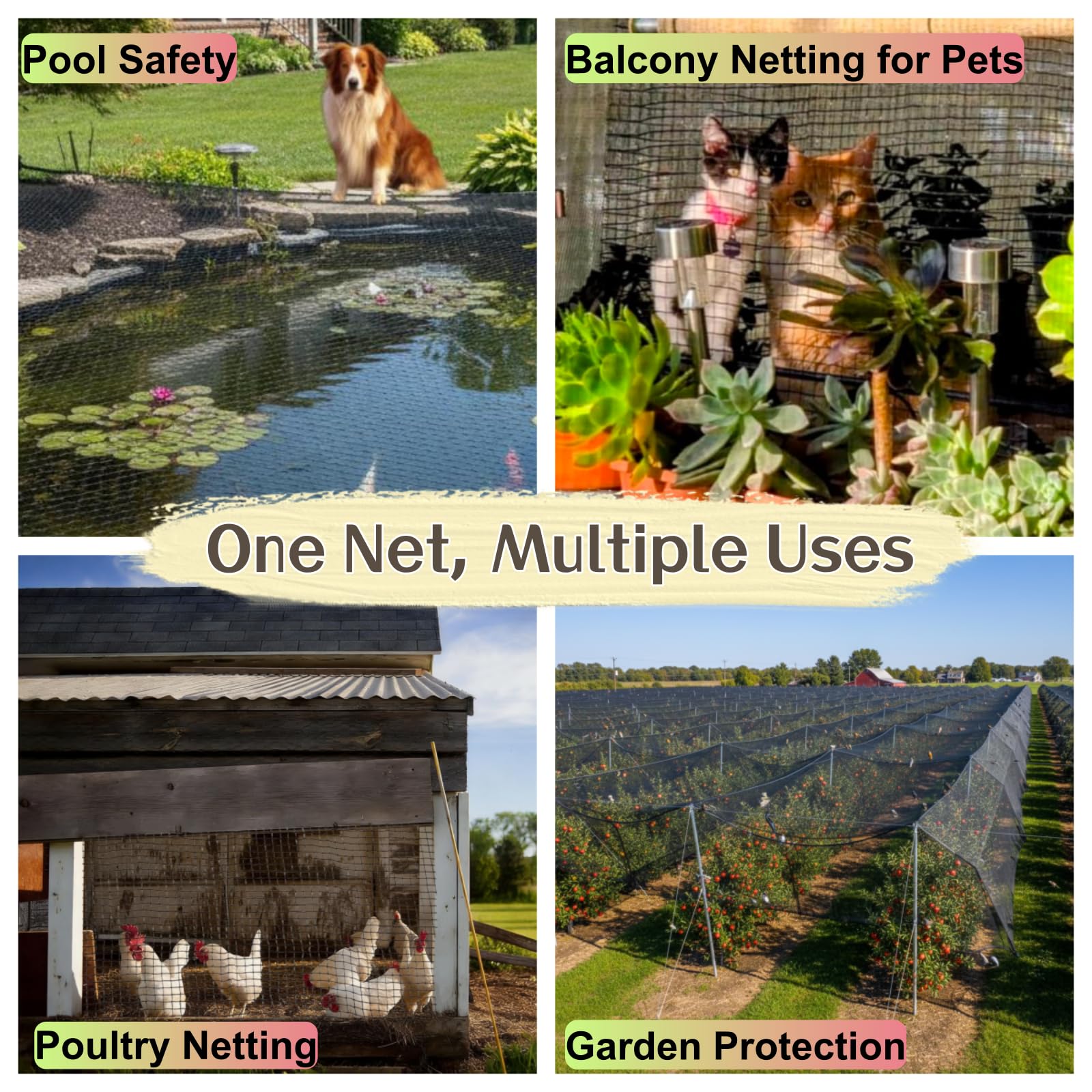 Versatile use of ORIVOGAS bird netting in garden and chicken run