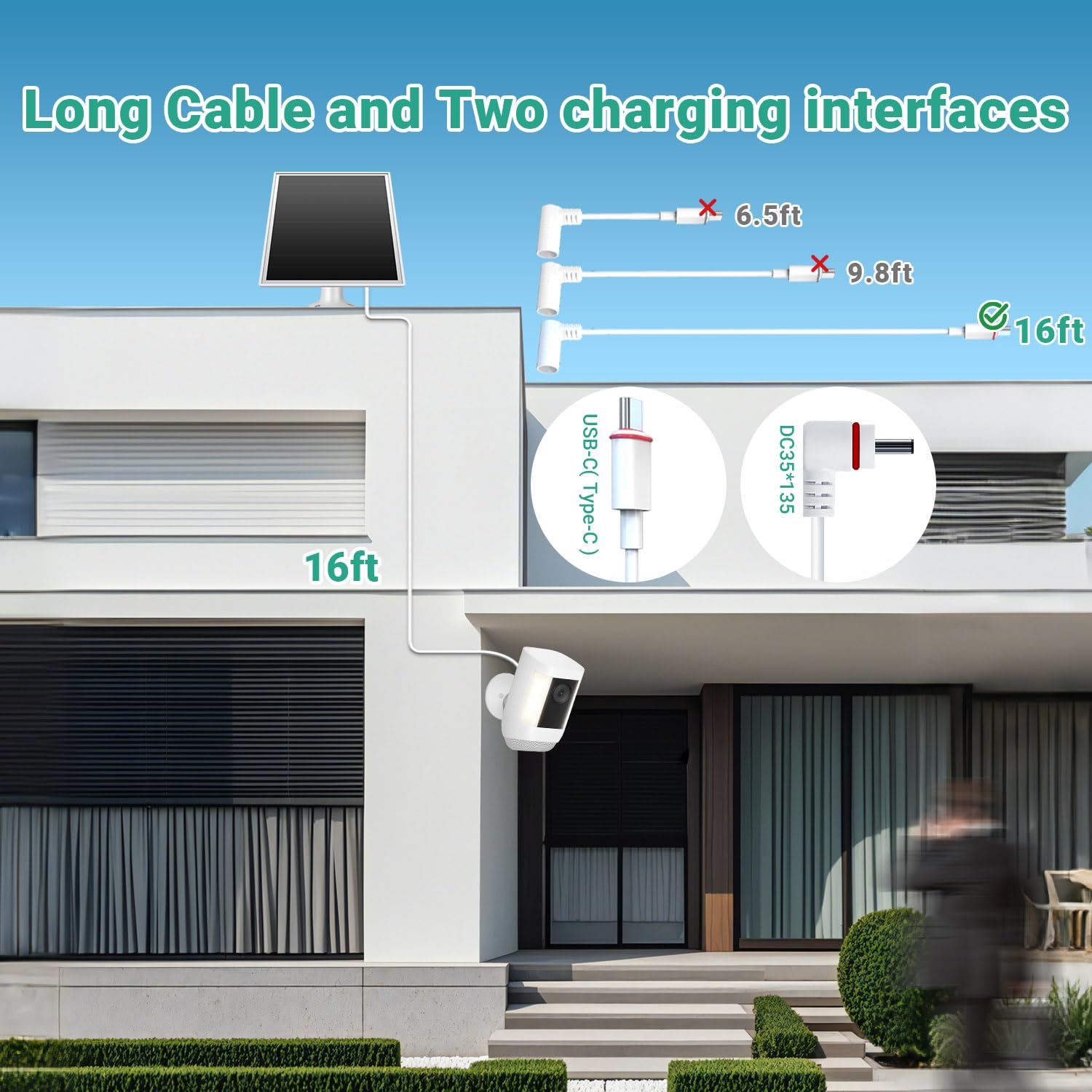 VERVERAY solar panel with 9.8ft cable in outdoor setting