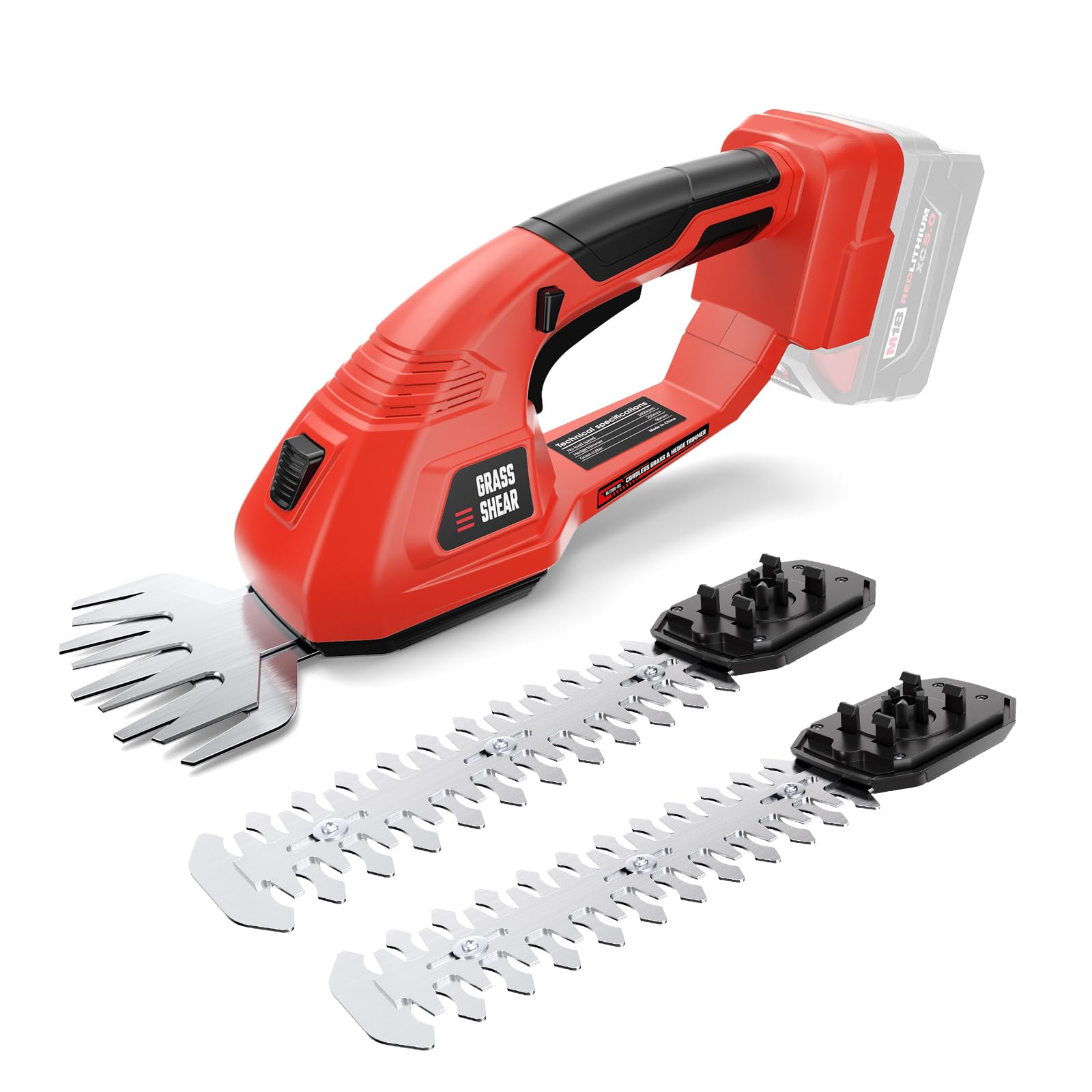 VERVEWAVE Cordless Hedge Trimmer front view with red body