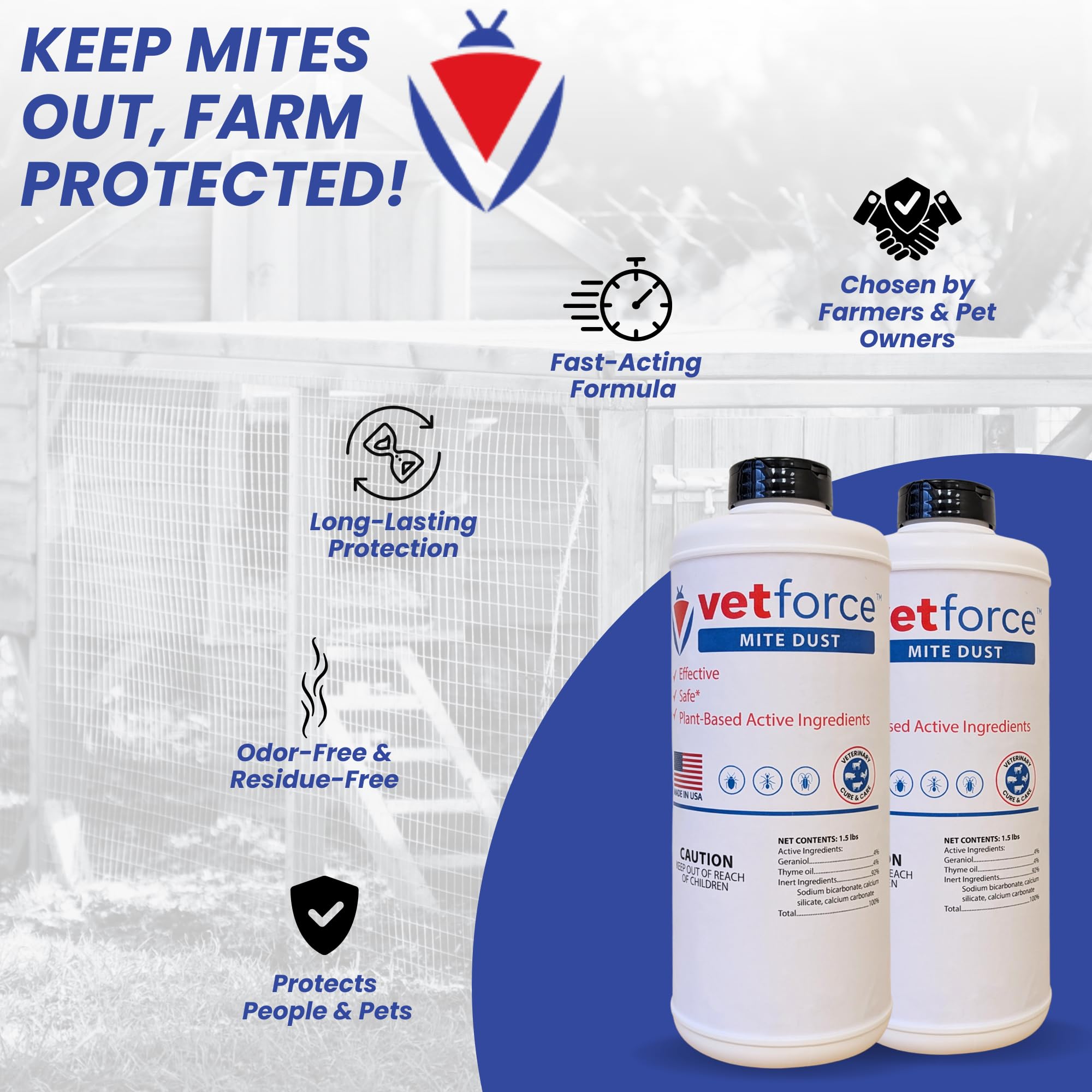 Vetforce Mite Dust powder applied in pet area
