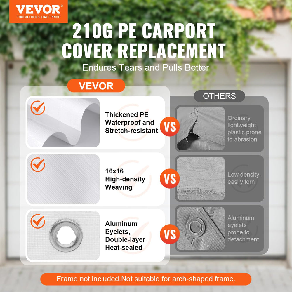 VEVOR 10x20 canopy cover showing 210g PE fabric close-up