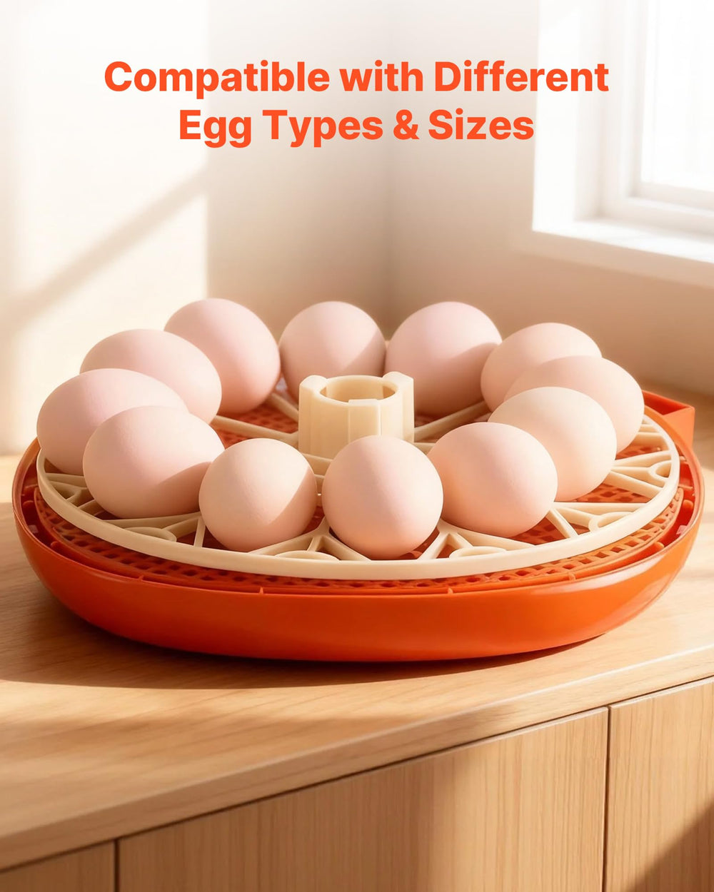 VEVOR 12 Egg Incubator with built-in lighting illuminating eggs