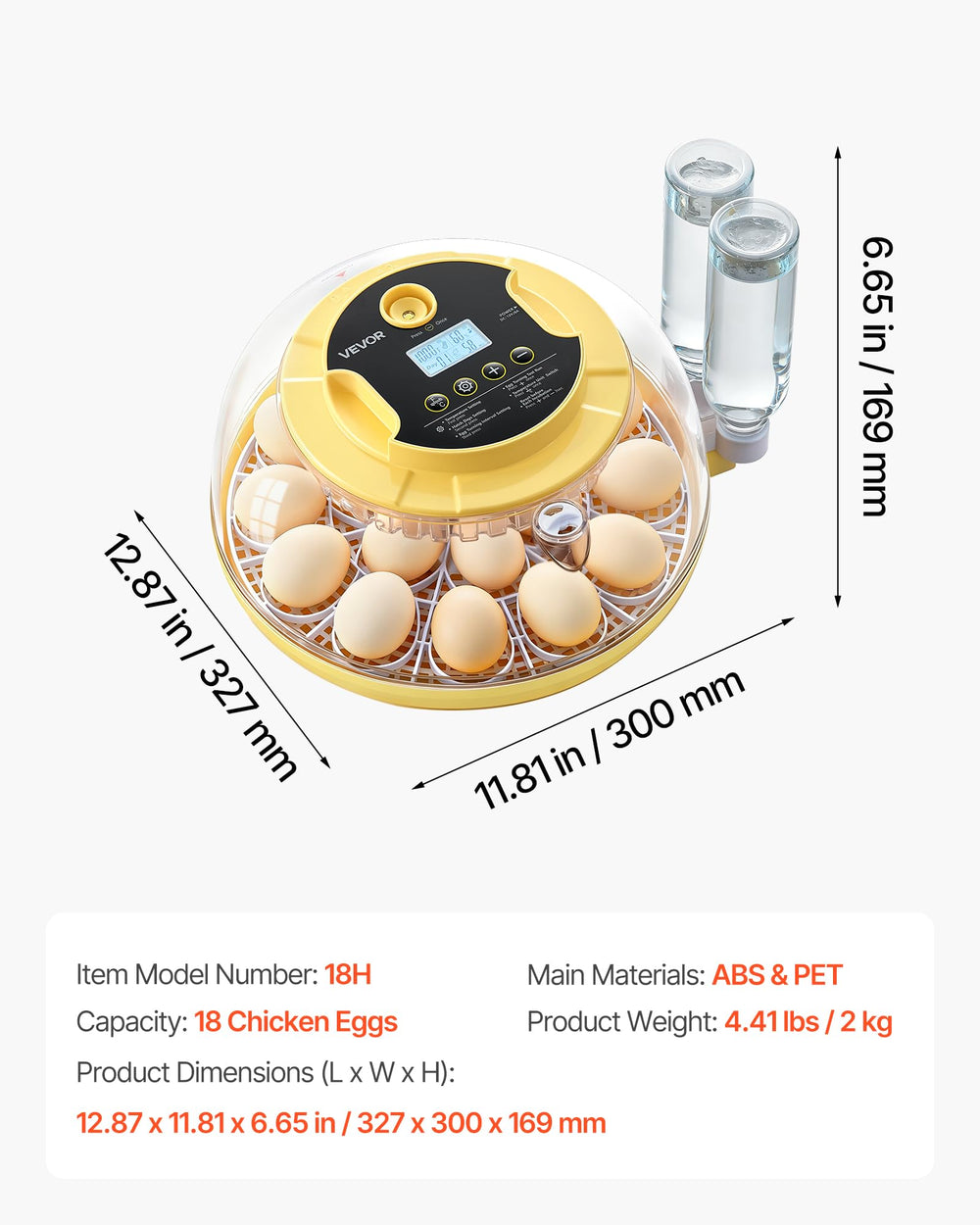 VEVOR 18 Egg Incubator yellow model side view