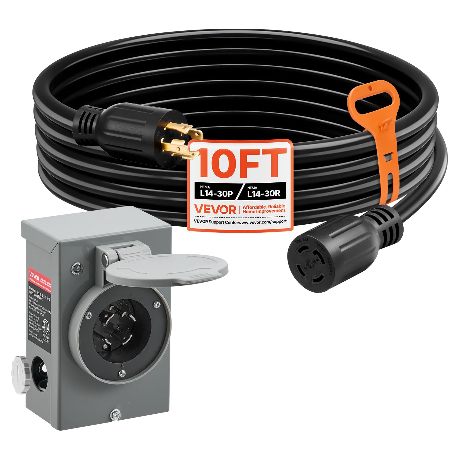 VEVOR 30A Generator Cord 10 FT NEMA L14-30P male plug