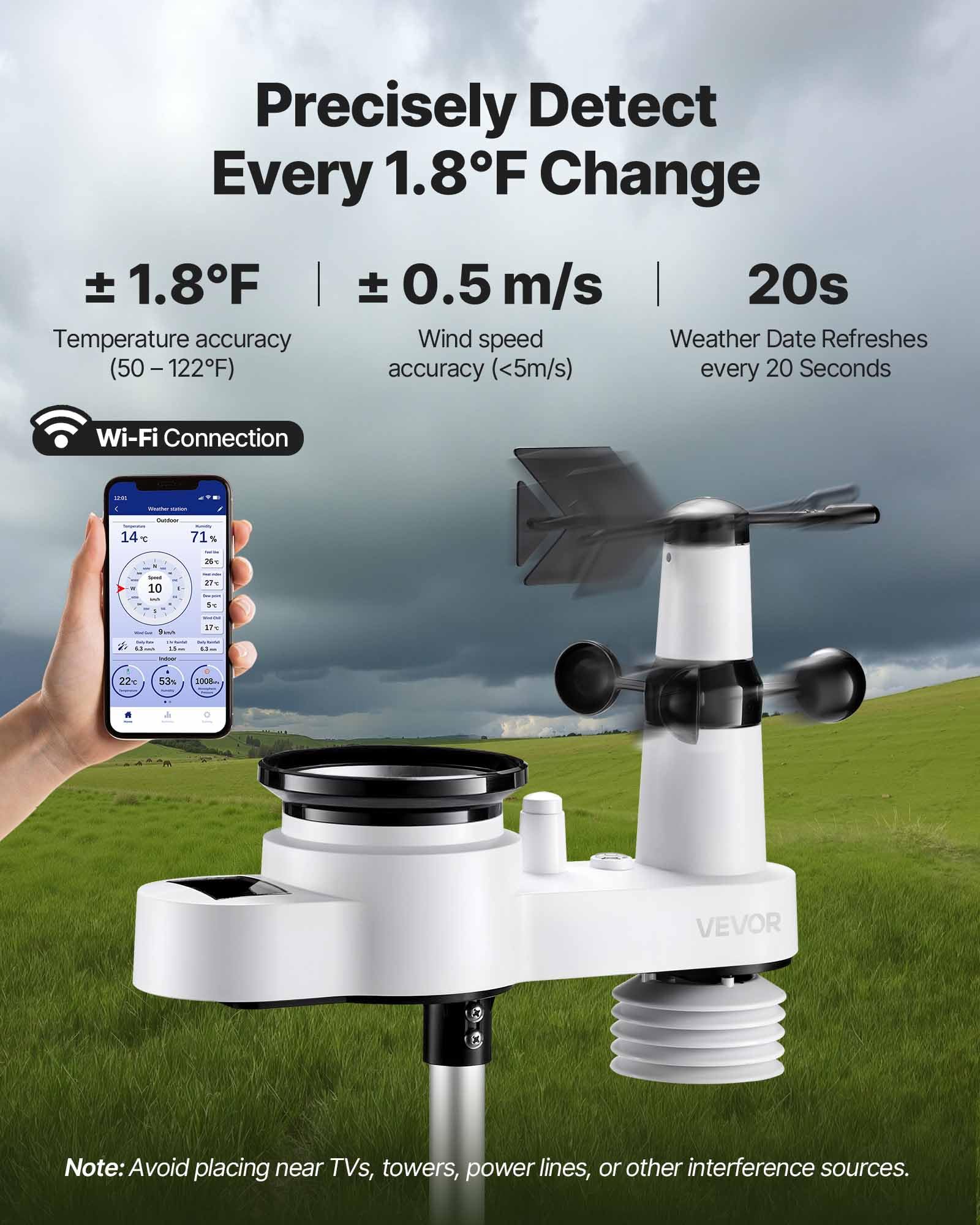 VEVOR 5-in-1 Wi-Fi Weather Station indoor display
