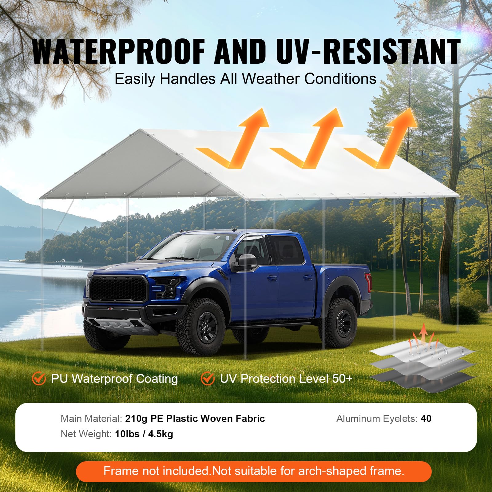 VEVOR canopy cover set up over a car, demonstrating spacious coverage