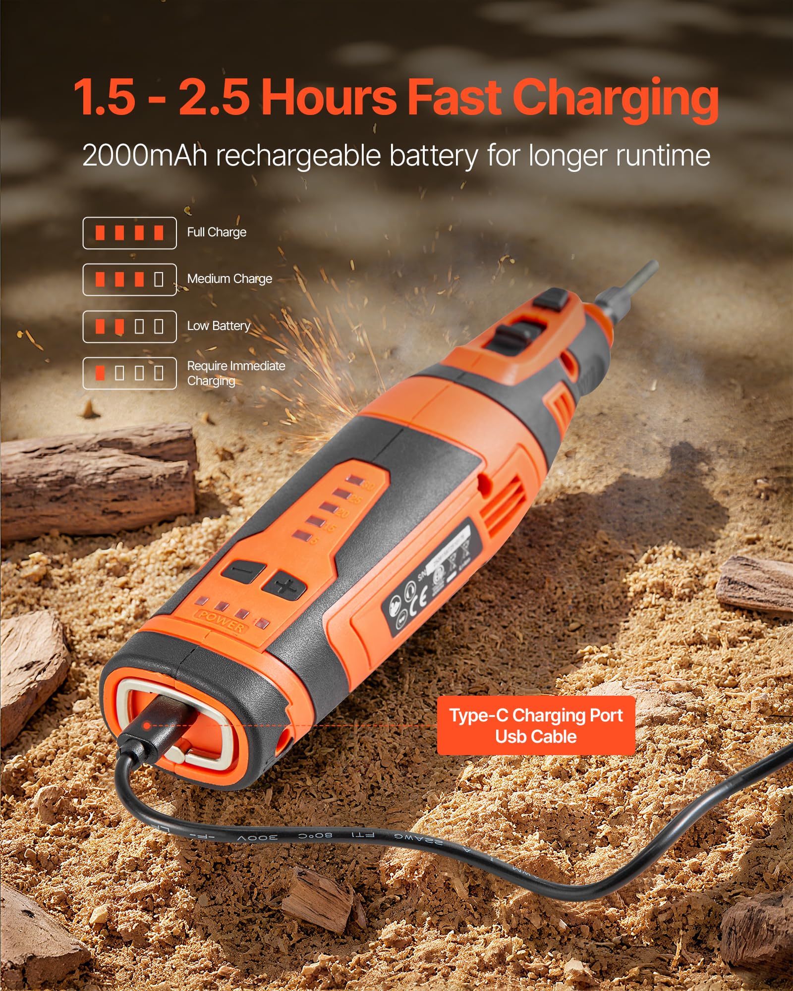 VEVOR Cordless Chainsaw Sharpener in orange and black colour