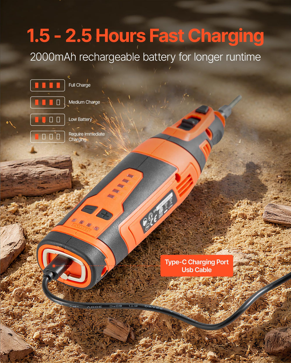 VEVOR Cordless Chainsaw Sharpener in orange and black colour
