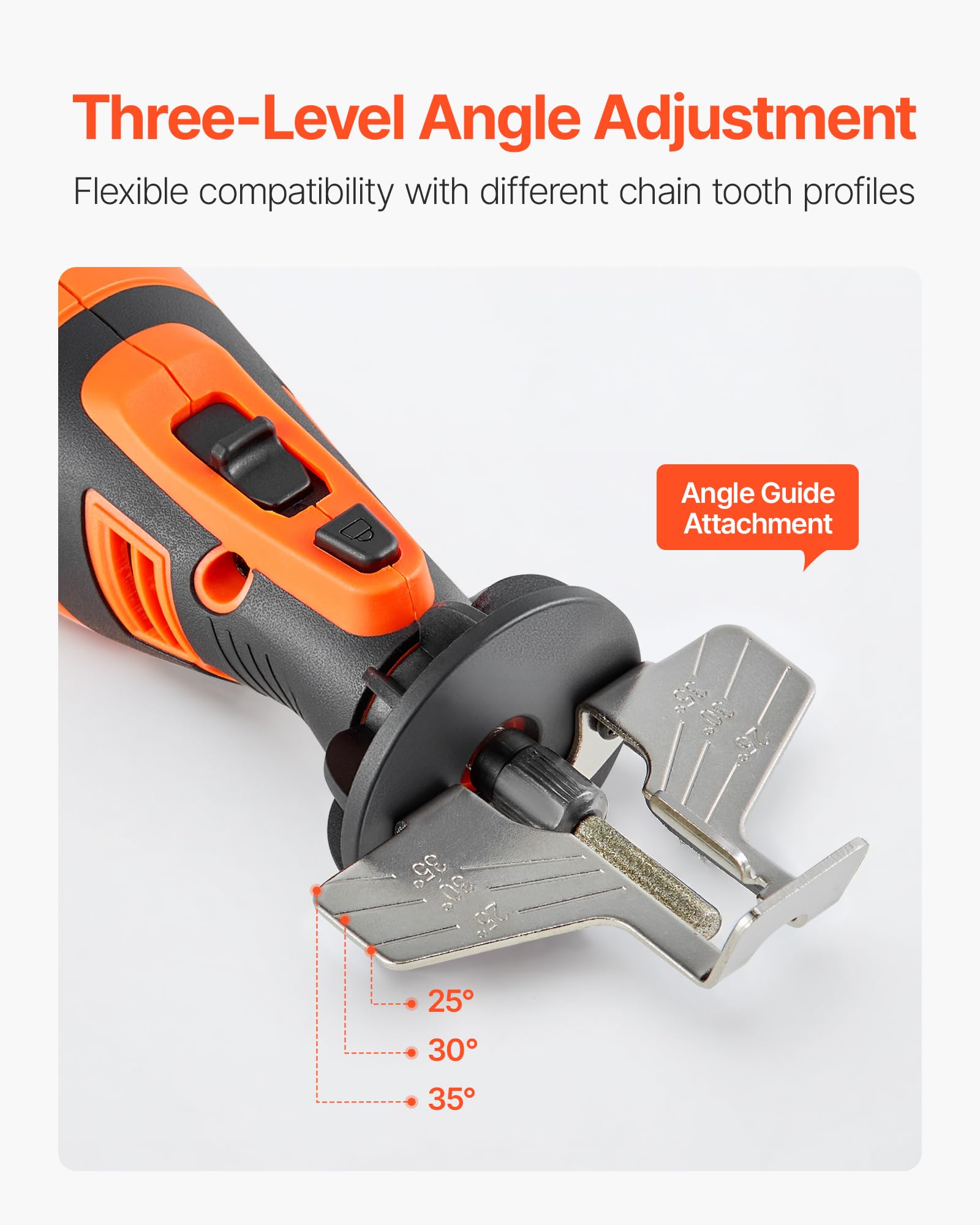 VEVOR Cordless Chainsaw Sharpener showing adjustable speed controls