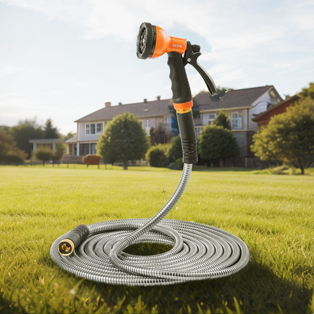 VEVOR garden hose with water spraying from nozzle
