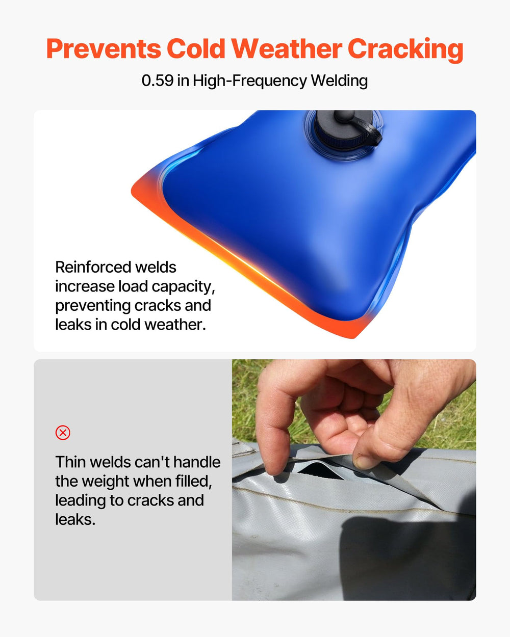 VEVOR pool cover water bag filled with water, showing stability