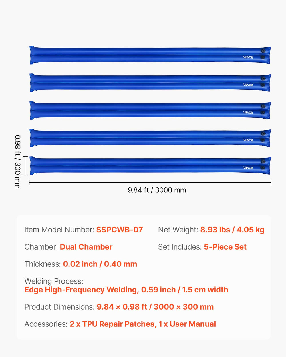 VEVOR Pool Cover Water Bags showing double chamber
