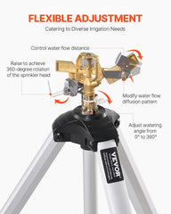 VEVOR Tripod Sprinkler connected to a garden hose