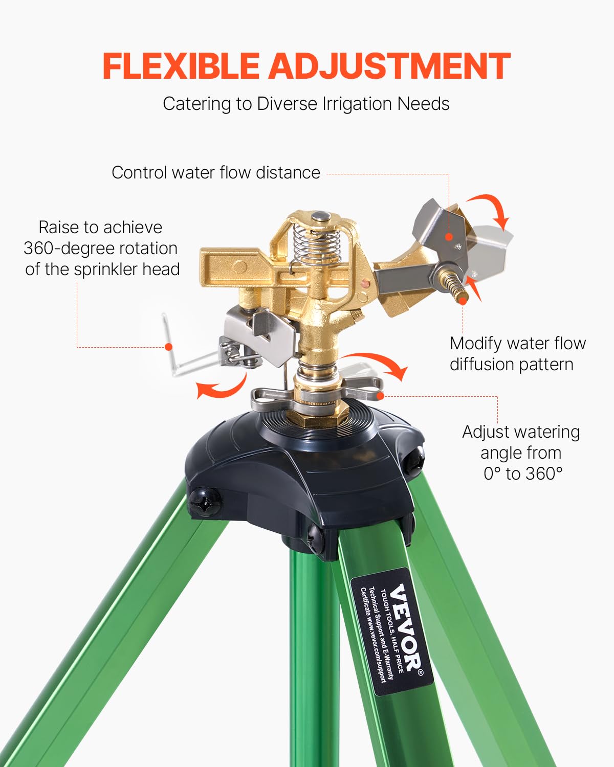 VEVOR tripod sprinkler in action watering a large garden