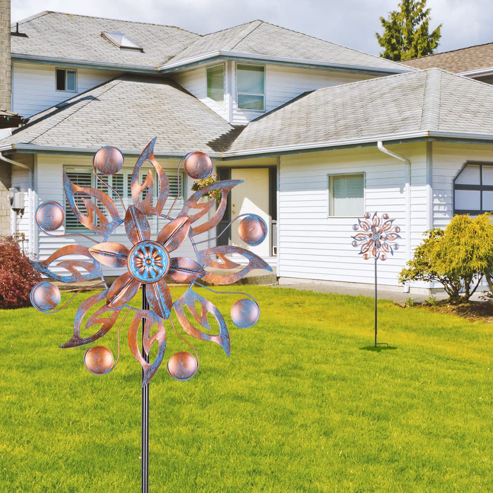 VEWOGARDEN Metal Wind Spinners installed in a garden setting