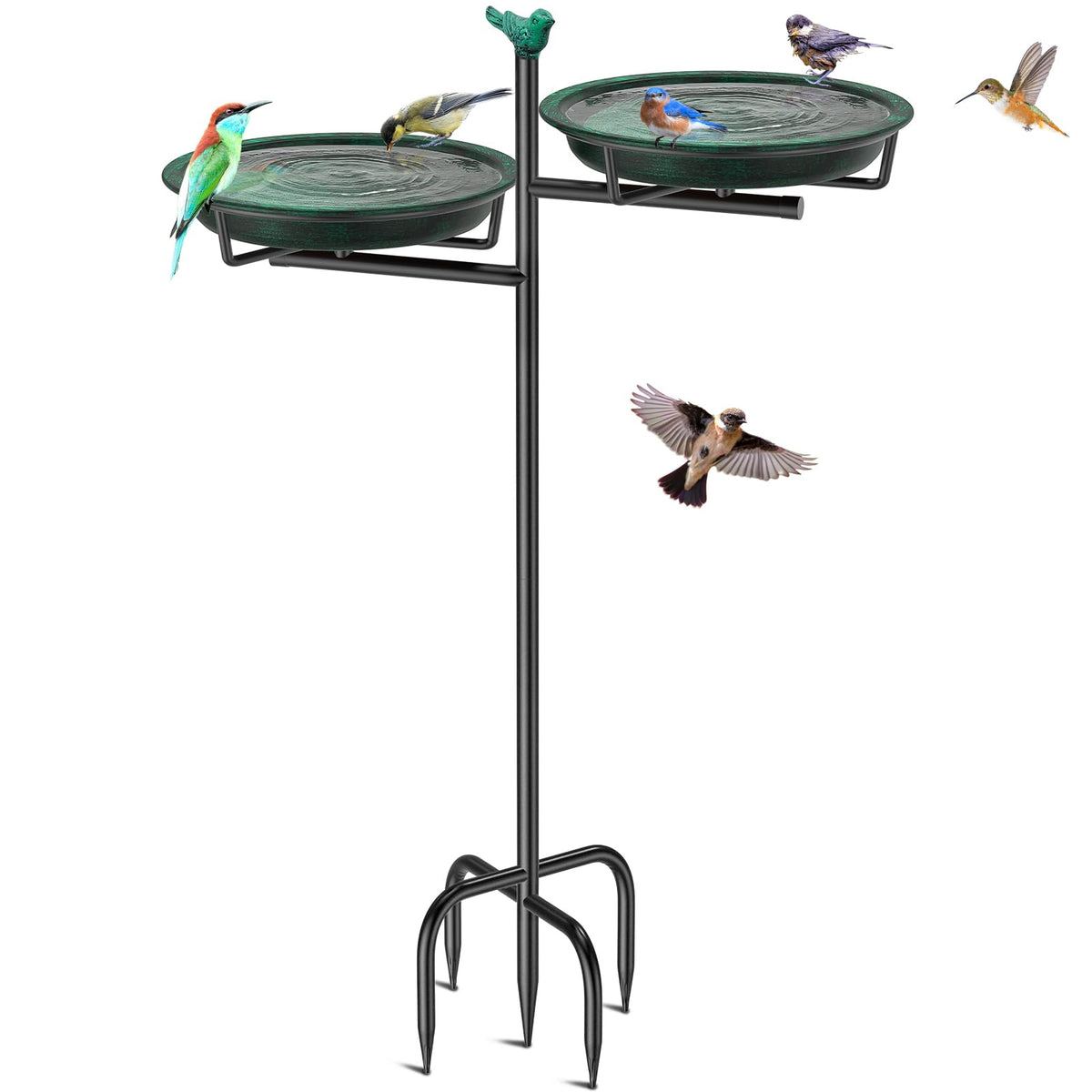 VeyFolzin.st Metal Bird Bath retro green front view