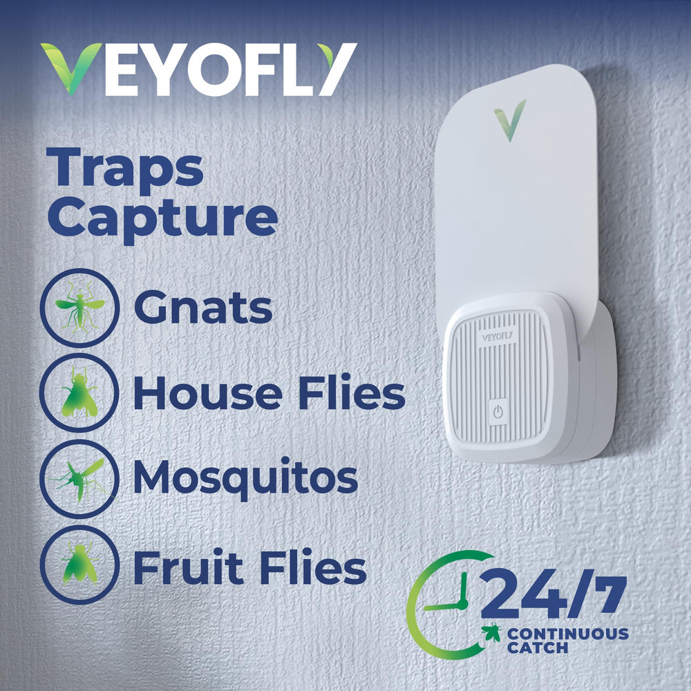 VEYOFLY fruit fly trap plugged in with blue-violet light