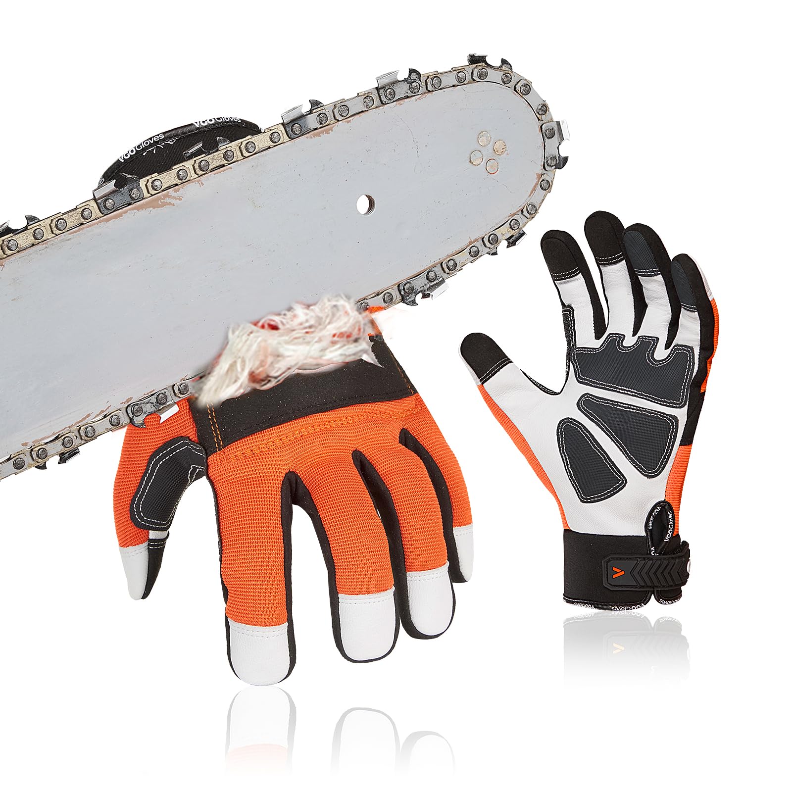 Vgo... Leather Chainsaw Gloves left-hand side view
