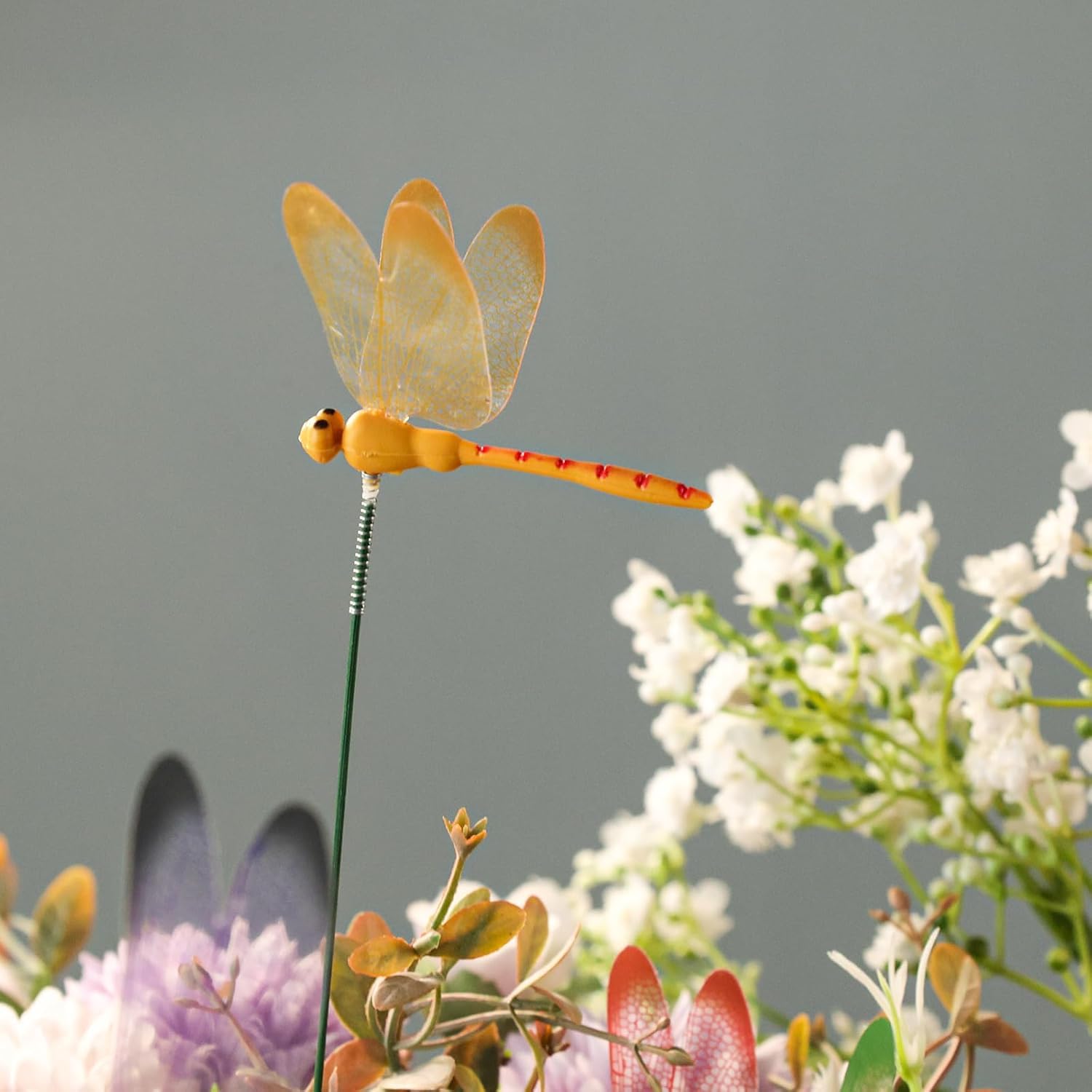 VGOODALL dragonfly garden stakes with blue and red wings