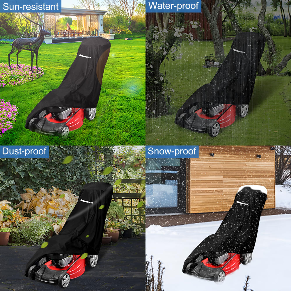 Viadom lawn mower cover in use during rainy conditions