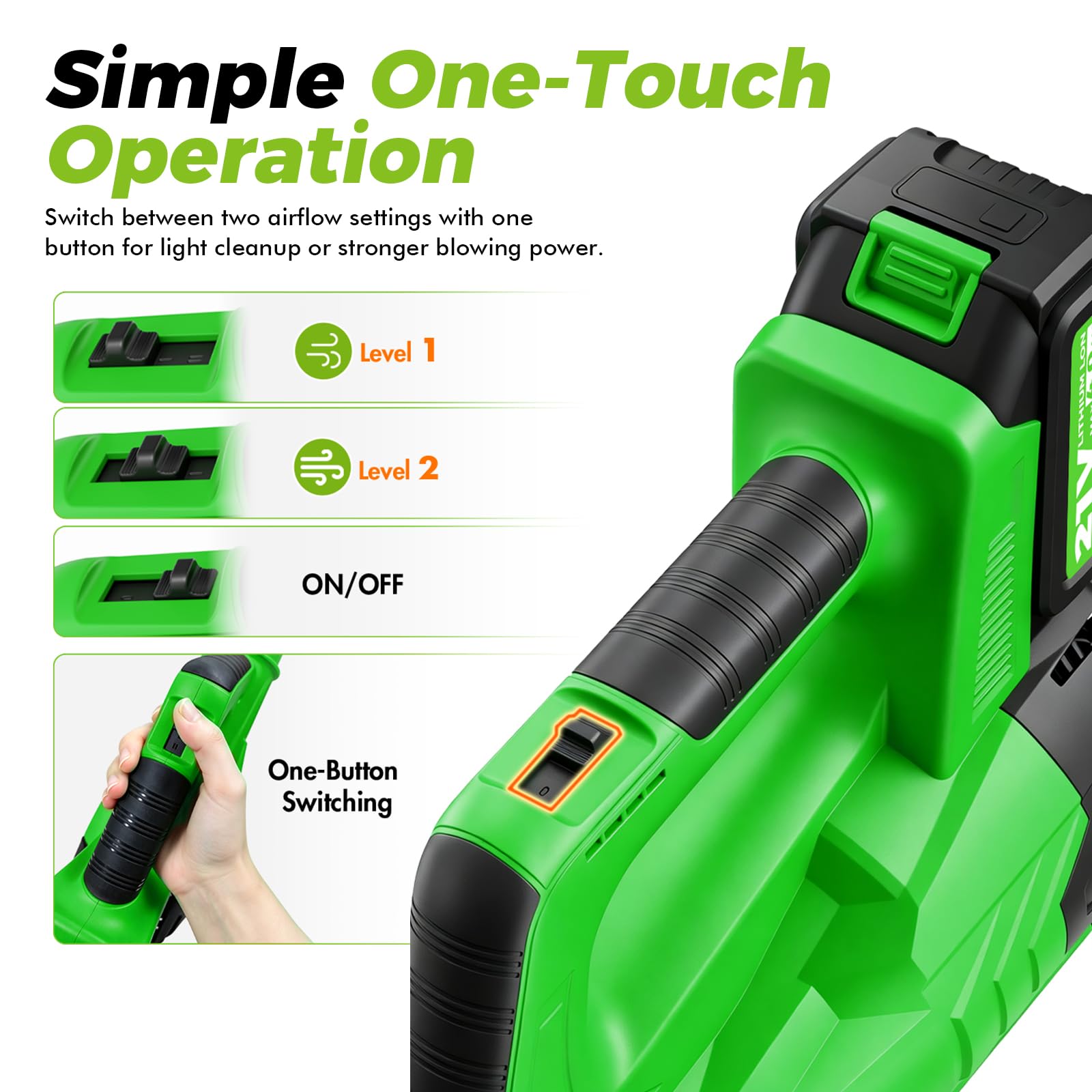 VIBOGEN Leaf Blower with battery indicator light