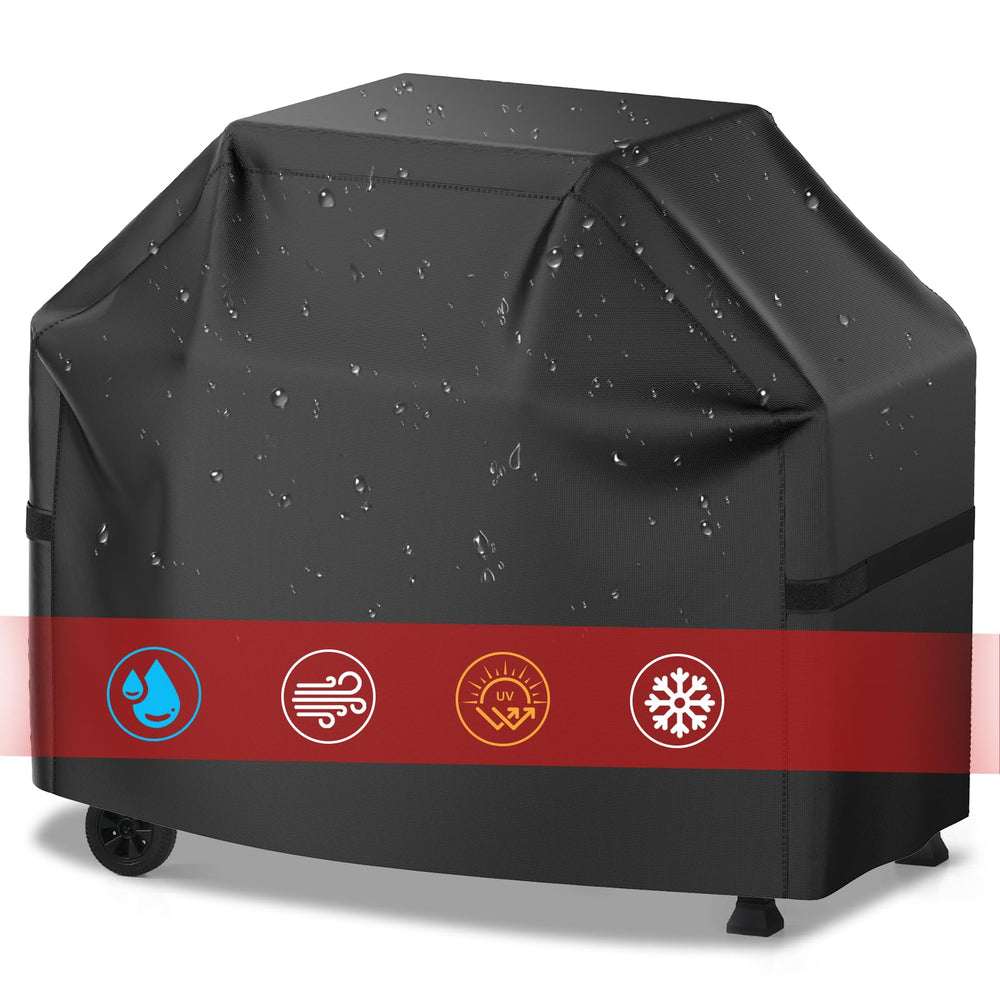 VIBOOS 58 Inch BBQ Grill Cover front view with adjustable straps